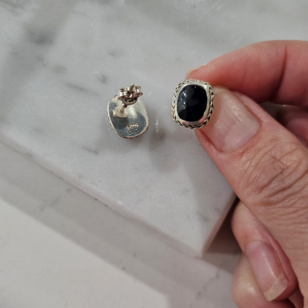 Elegant Silver .925 and Black Onyx Stud Earrings. Perfect For Gift Giving.